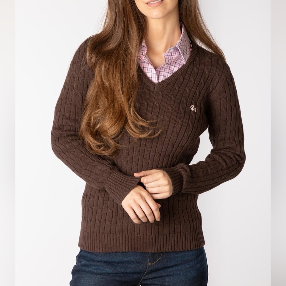 Ralph Lauren Dark cable knit dark Brown V-Neck Sweater
